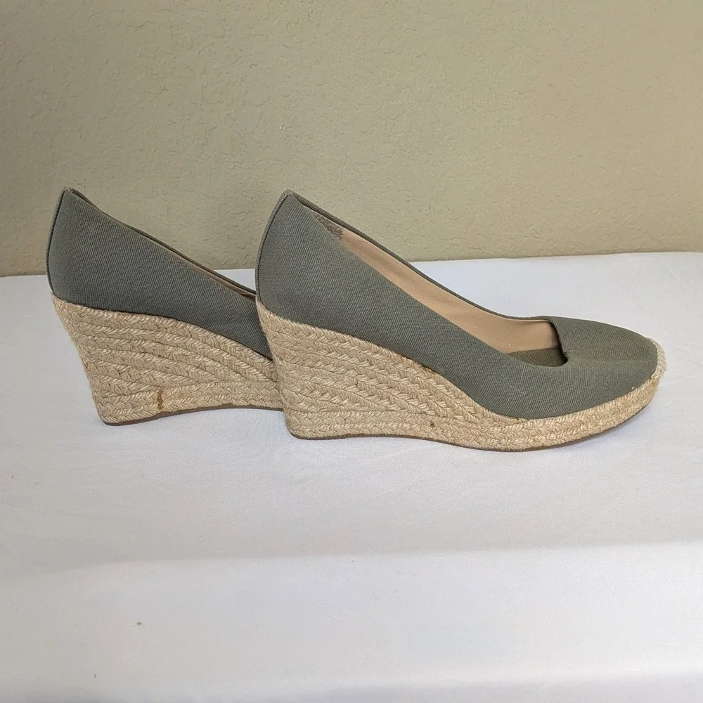 J. Crew Olive Green Canvas Espadrille Wedge‎ Heels Women's 9 Boho Coastal Work